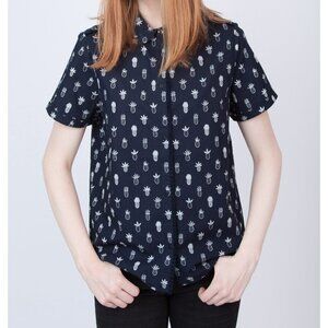 Chinti and Parker Pineapple Short Sleeve Shirt Button Down Navy Blue Fruit S